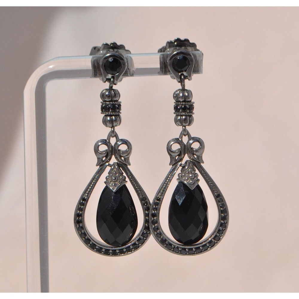 SCOTT KAY Ruthenium Sterling Silver Earrings With Genuine Black Spinel
